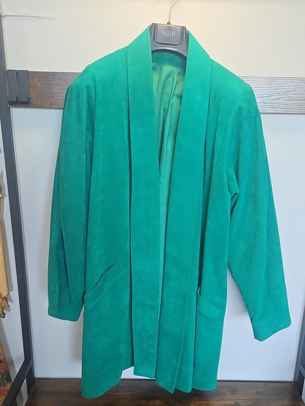 Vtg Green Suede Open Front Jacket